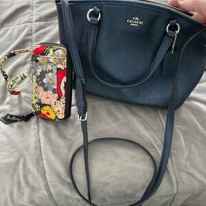 Coach Dark Blue Crossbody Bag with Floral Wallet